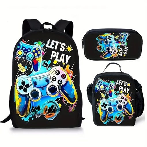 Set Escolar Mochila, Lunchera y Cartuchera Gamer