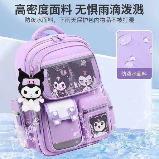 Mochila Escolar con Multiples Bolsillos y Accesorios Kuromi