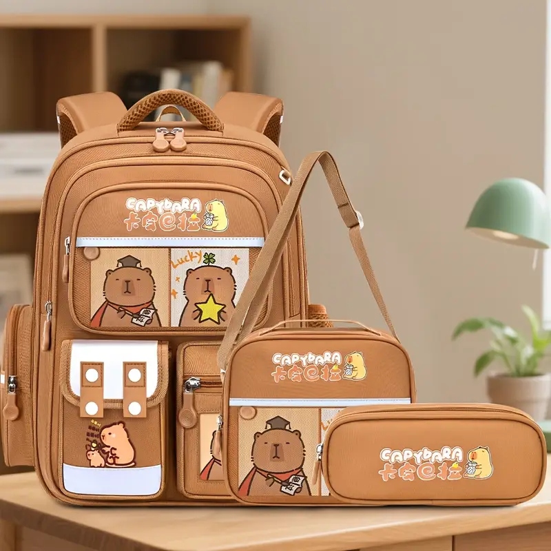 Set Escolar Capibara Mochila mas Lunchera mas Cartuchera